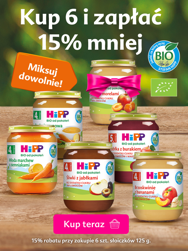 Hipp wszystkie słoiki 125 g - 15% rabatu przy zakupie minimum 6 sztuk